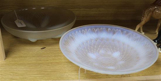 A Verlys Art Deco opalescent glass large shallow bowl, moulded with palm fronds and another bowl moulded with a sunflower diameter 30cm